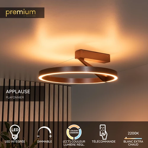 Lucide APPLAUSE - Plafonnier - Ø 40 cm - LED Dim. - CCT - 1x26W 2200K/4000K - Café | Premium - USP